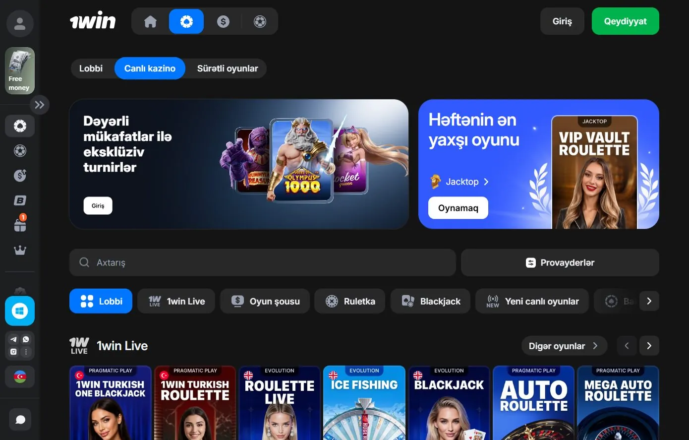 1win rəsmi güzgüsündə hesab girişi və əsas naviqasiya